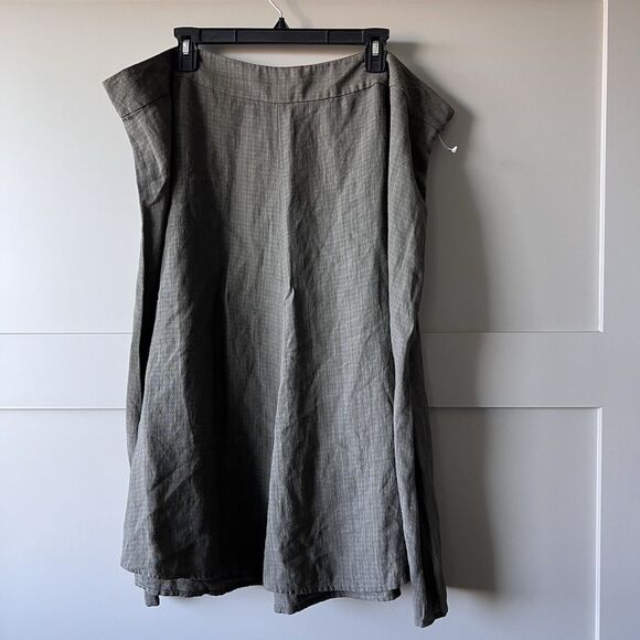 Eileen Fisher Linen Skirt Women 2X Olive Green Coastal Lagenlook Neutral Preppy - Picture 1 of 9